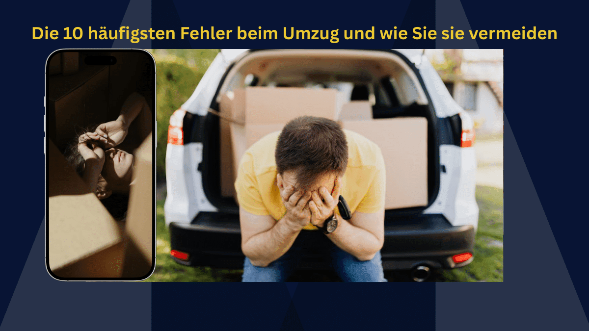 Eine Person ist gestresst durch die 10 häufigsten Umzugsfehler, die durch eine gute Planung mit einem professionellen Umzugsunternehmen hätten vermieden werden können.