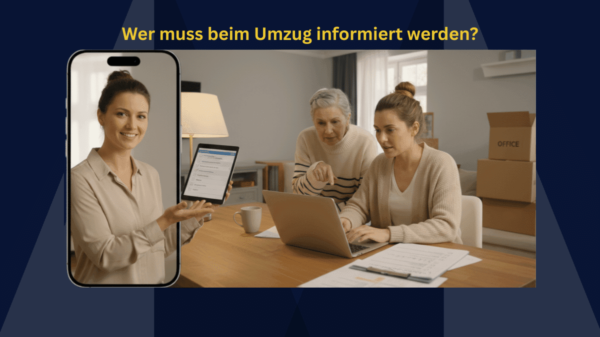 Wer muss beim Umzug informiert werden? Eine Person arbeitet die Ummelde-Checkliste ab, um Adressänderungen bei Behörden und Versicherungen zu erledigen.